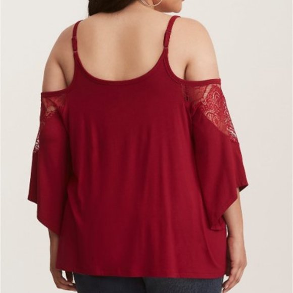 Torrid Super Soft Knits Cherry Red Cold Shoulder Top Shirt Sz 1 (1X - 14/16) VGC - Picture 3 of 8